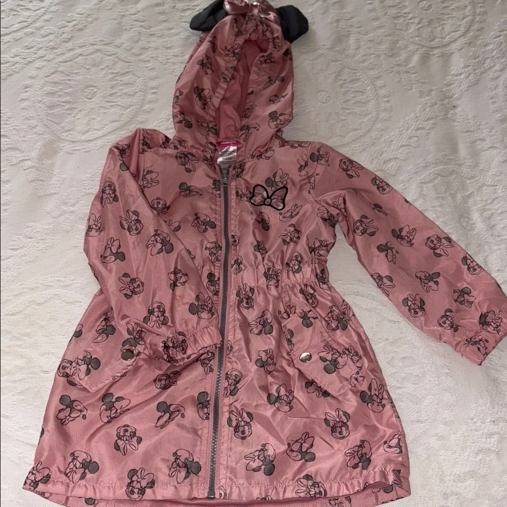 Pink Hooded Jacket with Cartoon Print